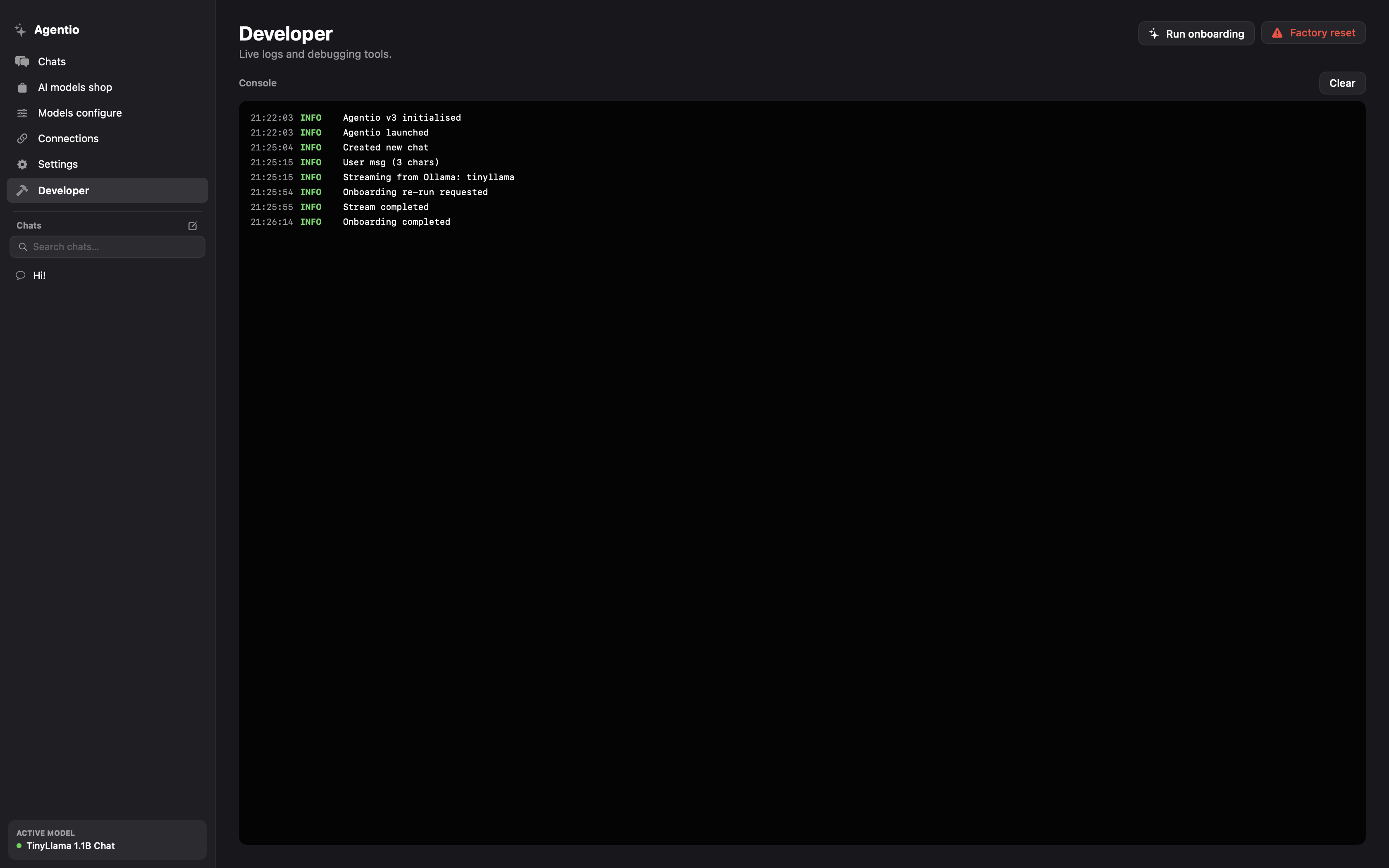 Developer console